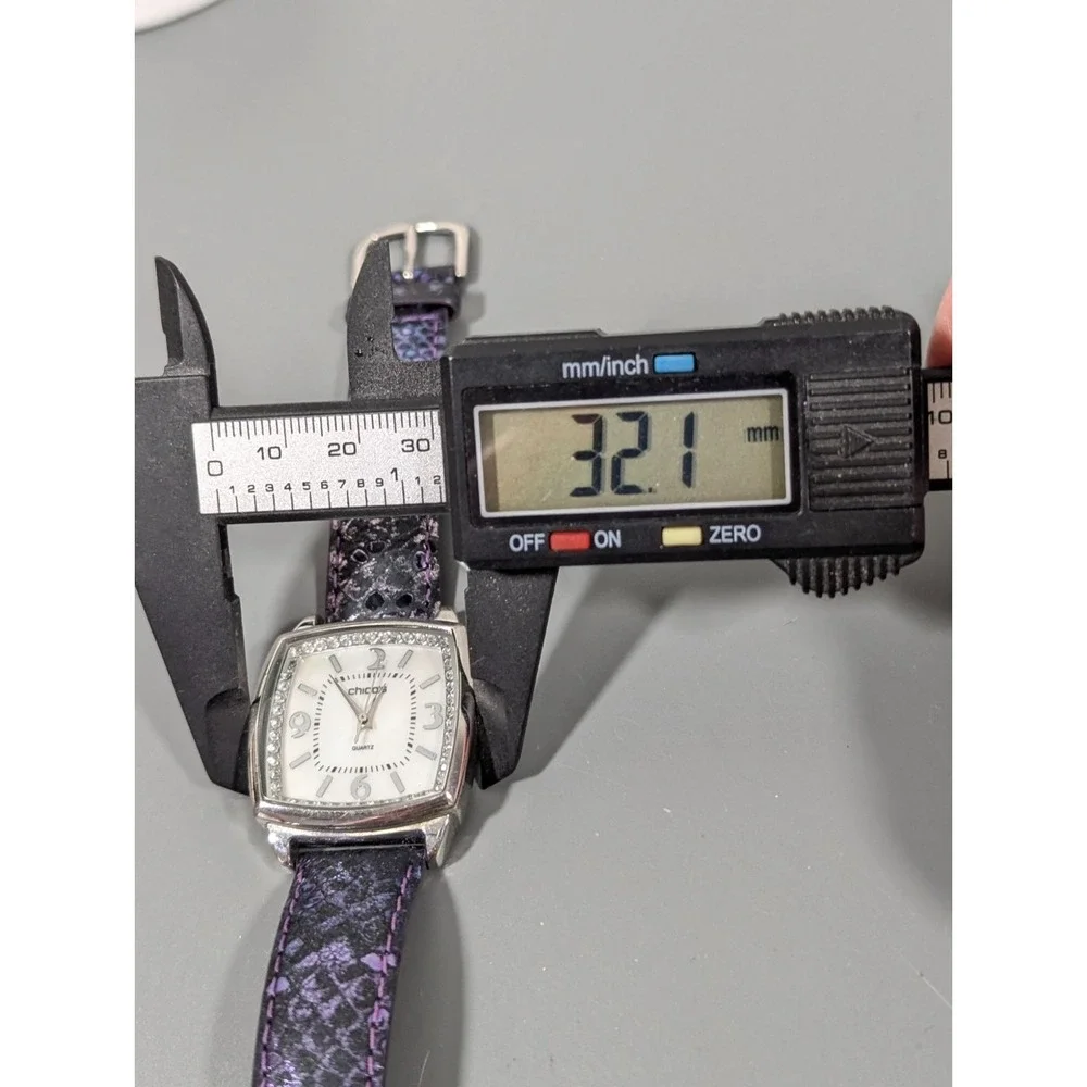 Chicos Womens Quartz Watch With Rhinestone Accents & Purple Leather Strap‎